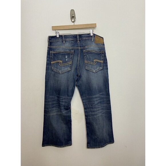 Silver Gordie 34x26 Men Relaxed Straight Denim Jeans Hemmed - Picture 3 of 10